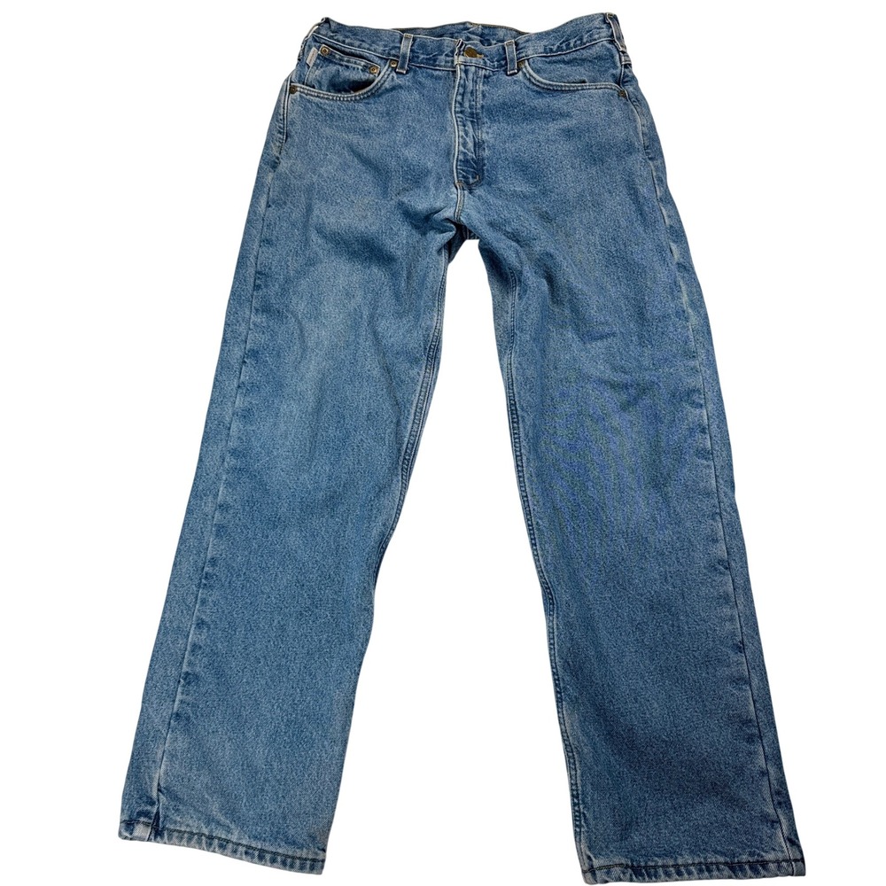 Carhartt B172 Flannel Lined Jeans Mens 35x32 Relaxed Fit Blue Denim Work Pants